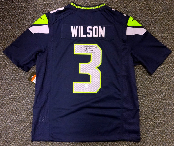 RUSSELL WILSON AUTOGRAPHED HAND SIGNED CUSTOM FRAMED SEATTLE SEAHAWKS NIKE  JERSEY - Signature Collectibles