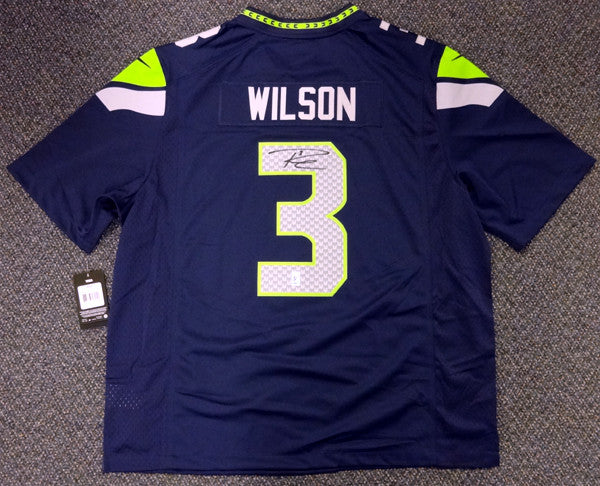 Seattle Seahawks Russell Wilson Autographed Blue Nike Twill Jersey