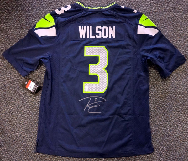 Seattle Seahawks Russell Wilson Autographed Blue Nike Jersey Size