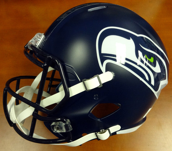 Russell Wilson Autographed Seattle Seahawks Matte Black Speed Mini Helmet  In Silver RW Holo Stock #145843